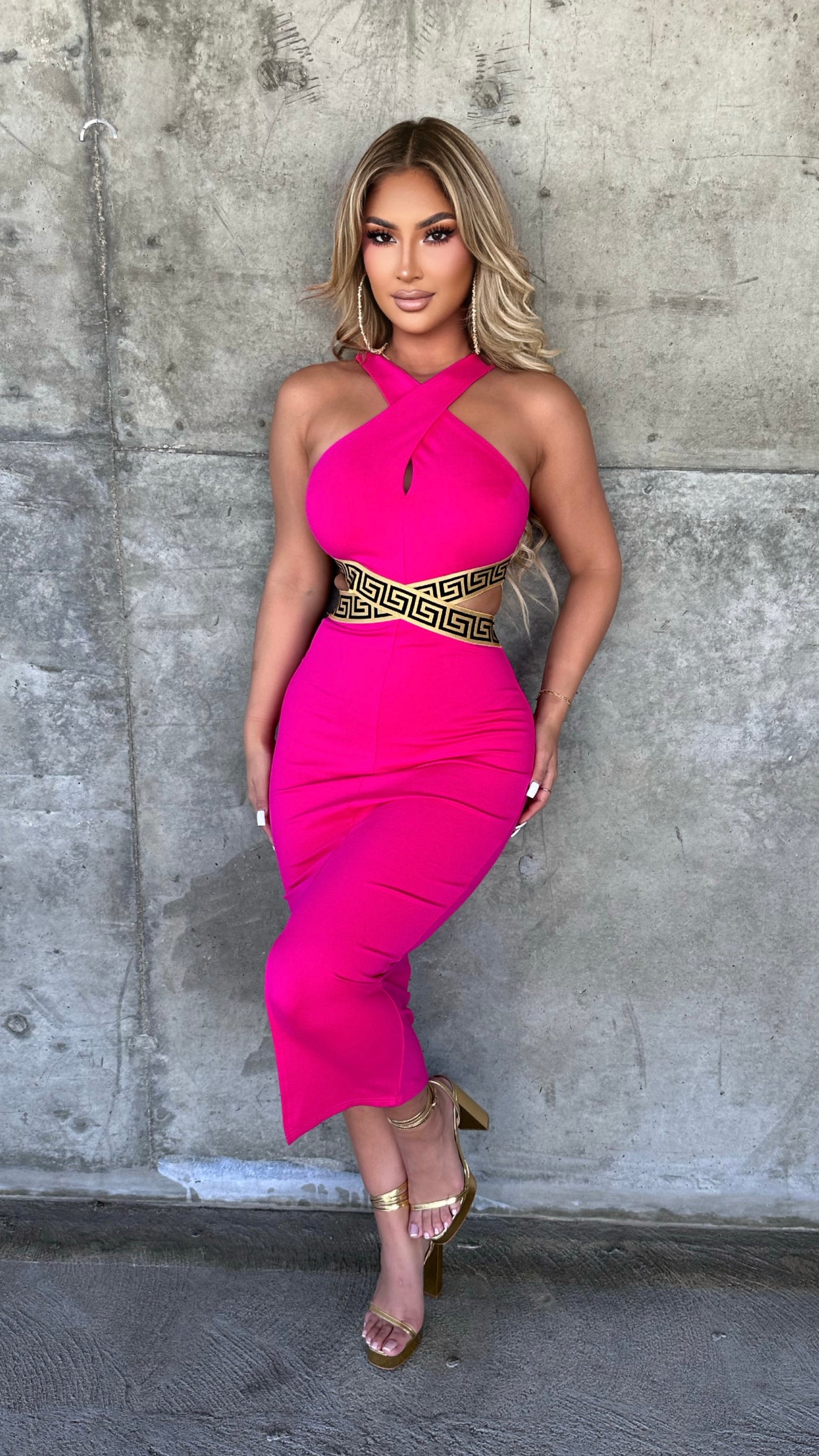 Danae Midi Dress (Pink)