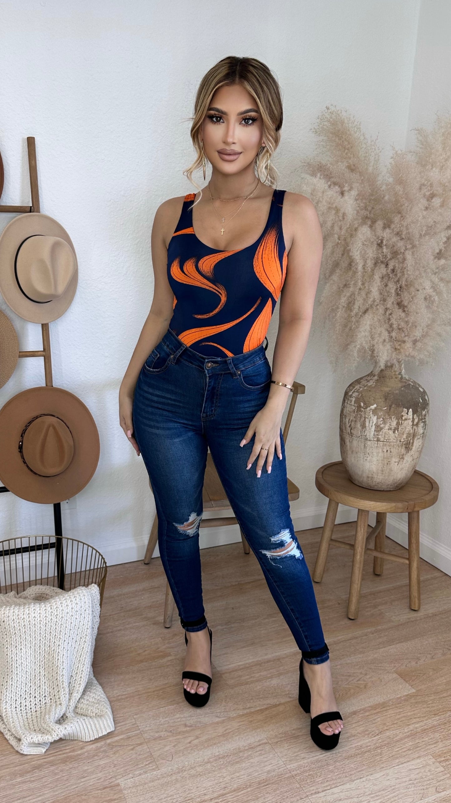 Always Better Together Bodysuit (Navy/ Orange)