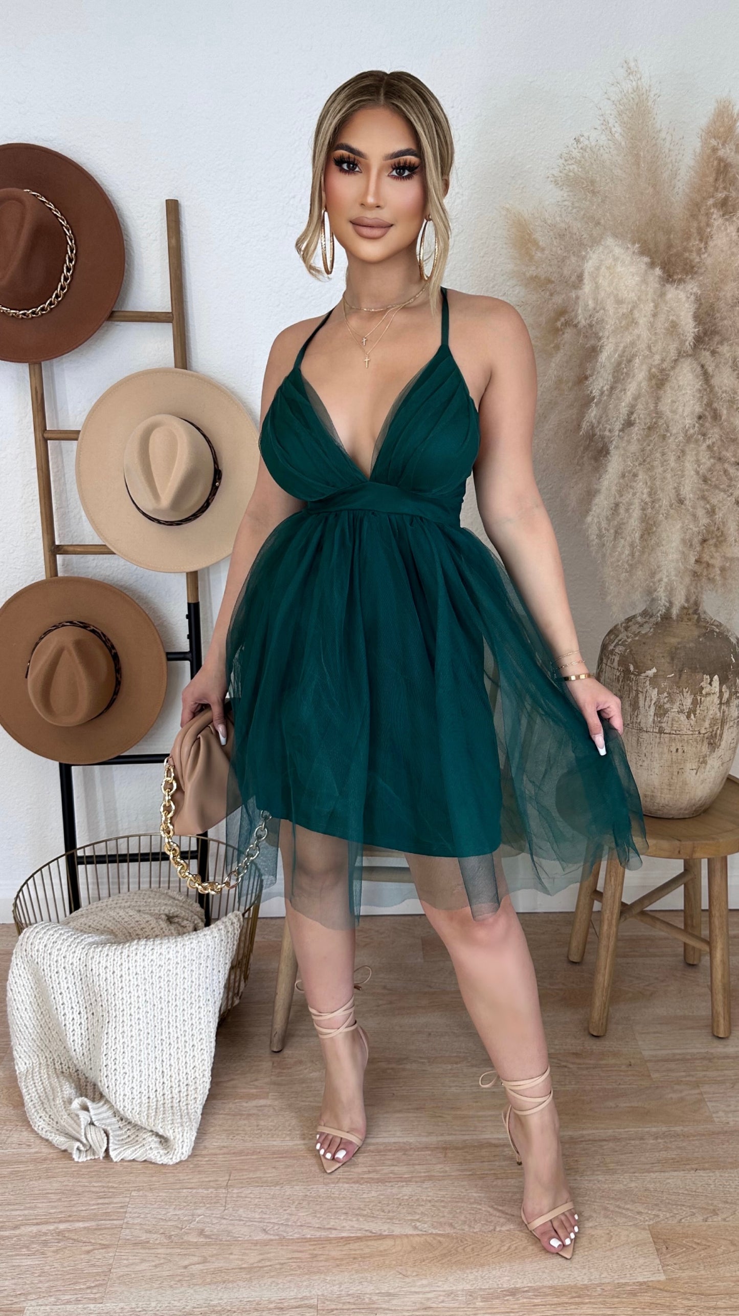 Cyane Mesh Dress (Hunter Green)