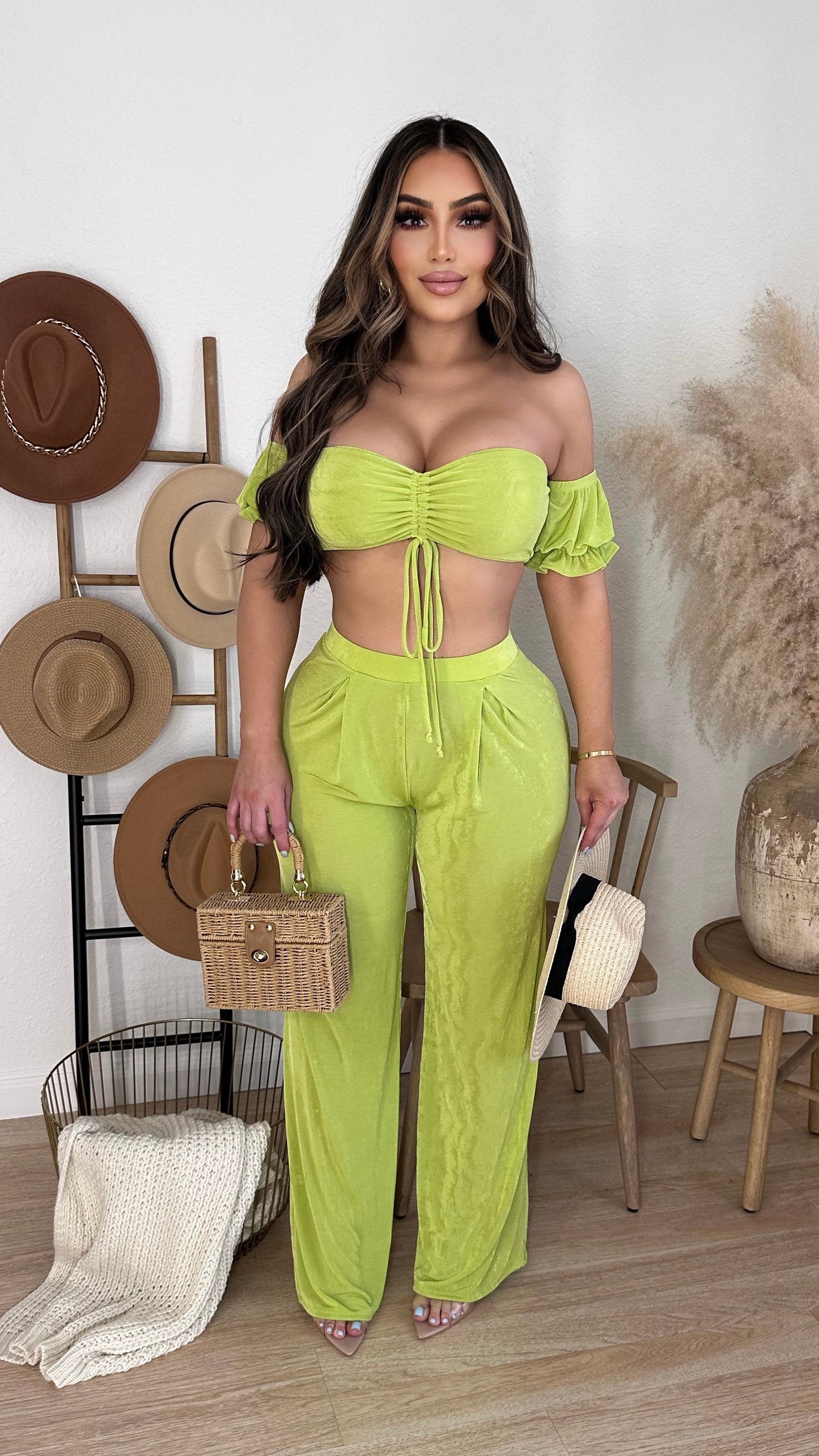 Maurelle 2PC Pant Set (Lime Green)