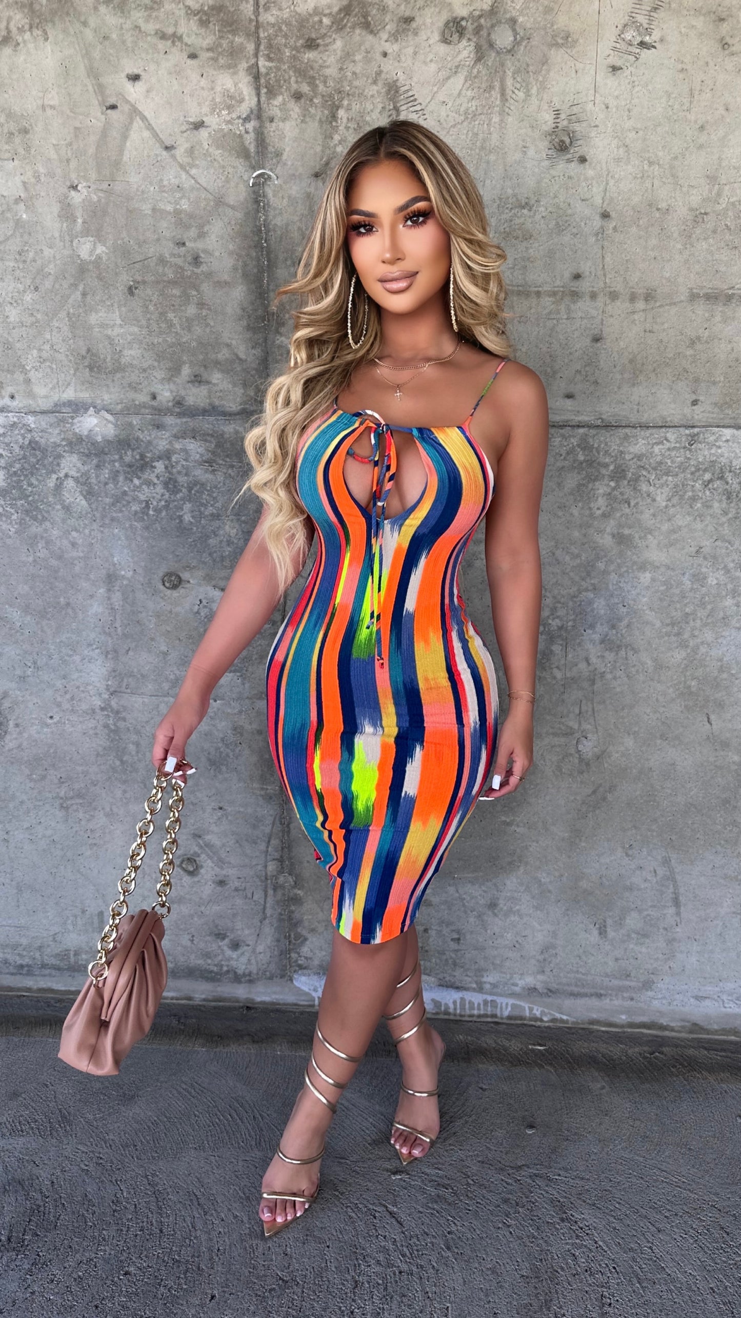 Sunrise Paraiso Midi Dress (Blue/ Orange/Yellow)
