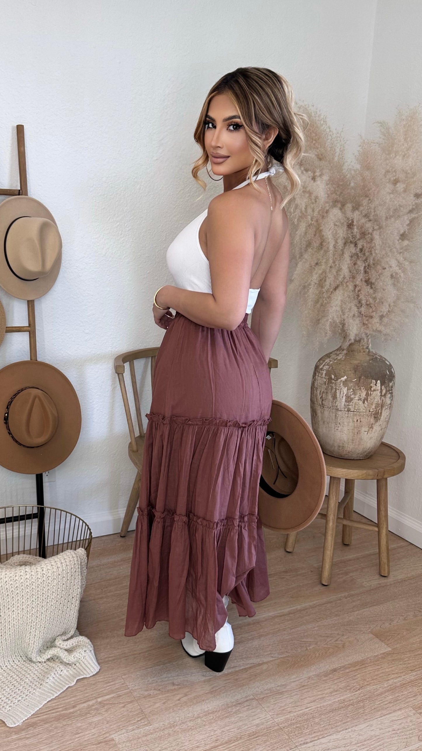 Desert Vibes High Waist Maxi Skirt (Cocoa)