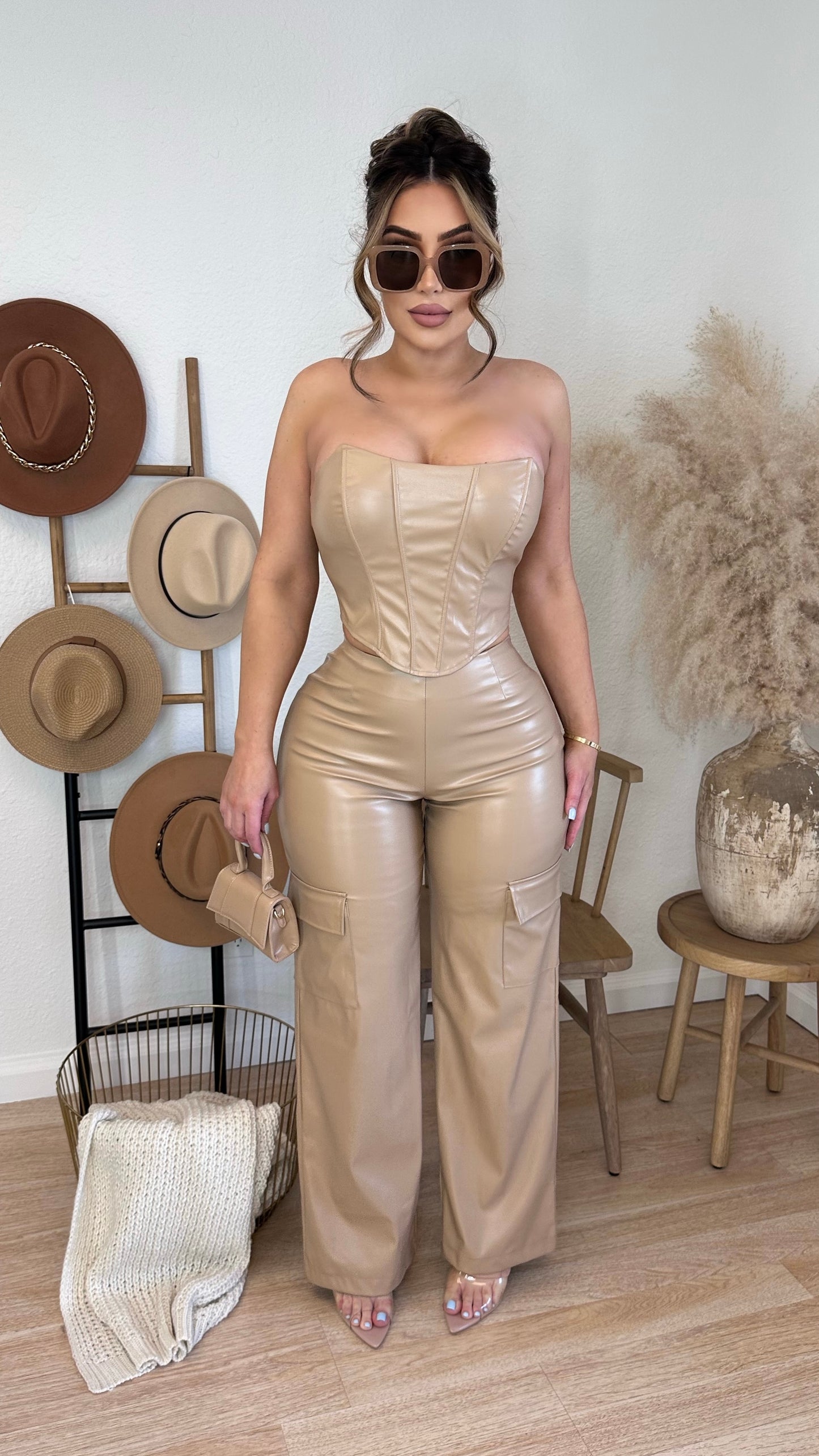 Feeling Unstoppable Faux Leather 2PC Set (Nude)