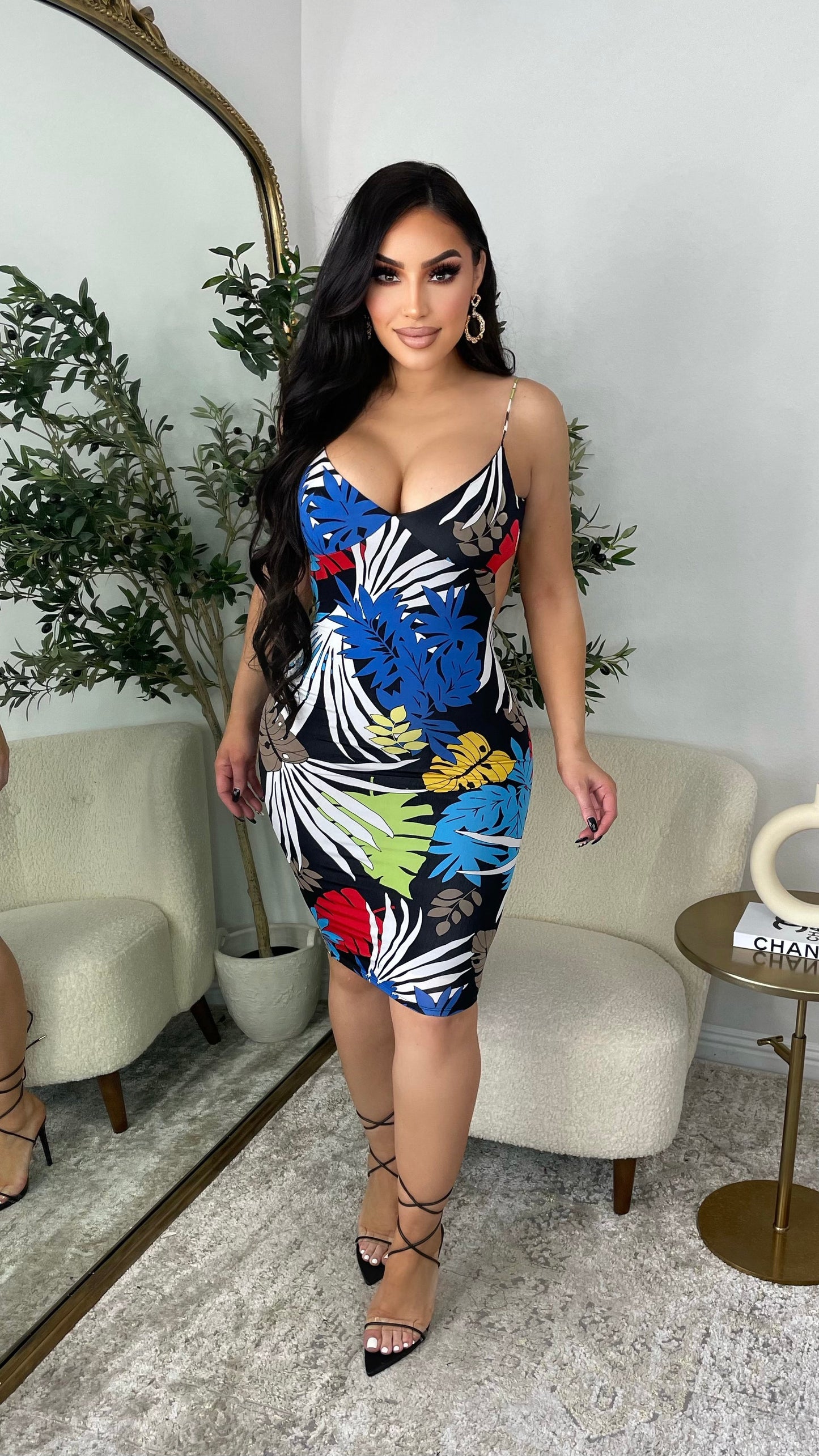 Samina Dress (Black/White/ Blue)