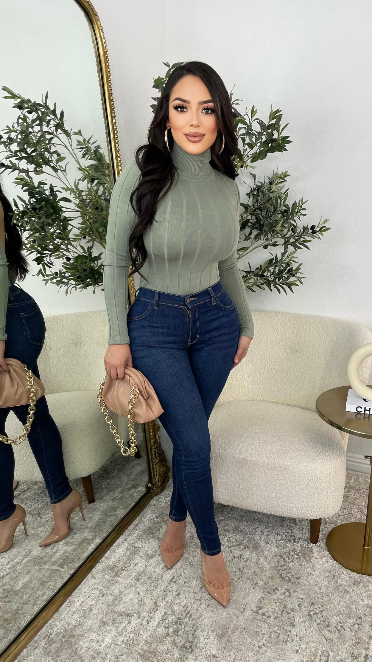 Adriana Couture Turtleneck Bodysuit (Dusty Olive)