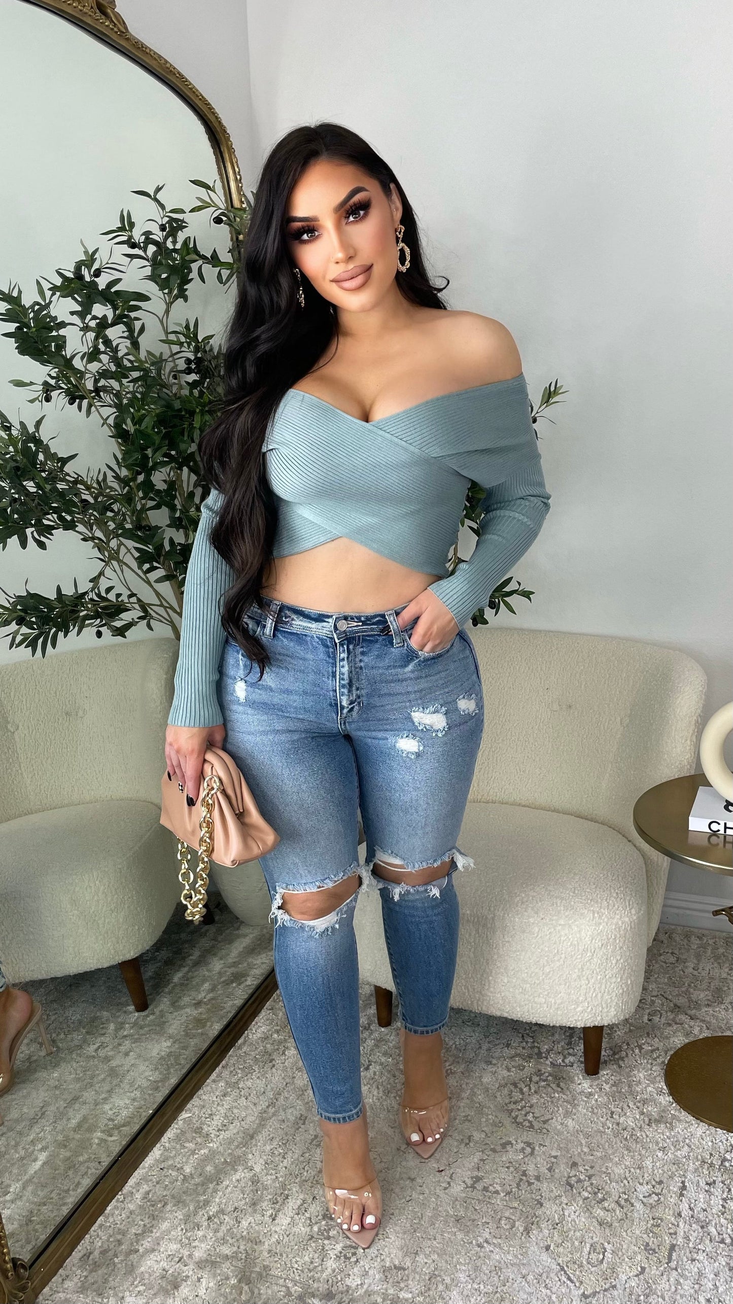 Turn On My Charm Top (Dusty Blue)