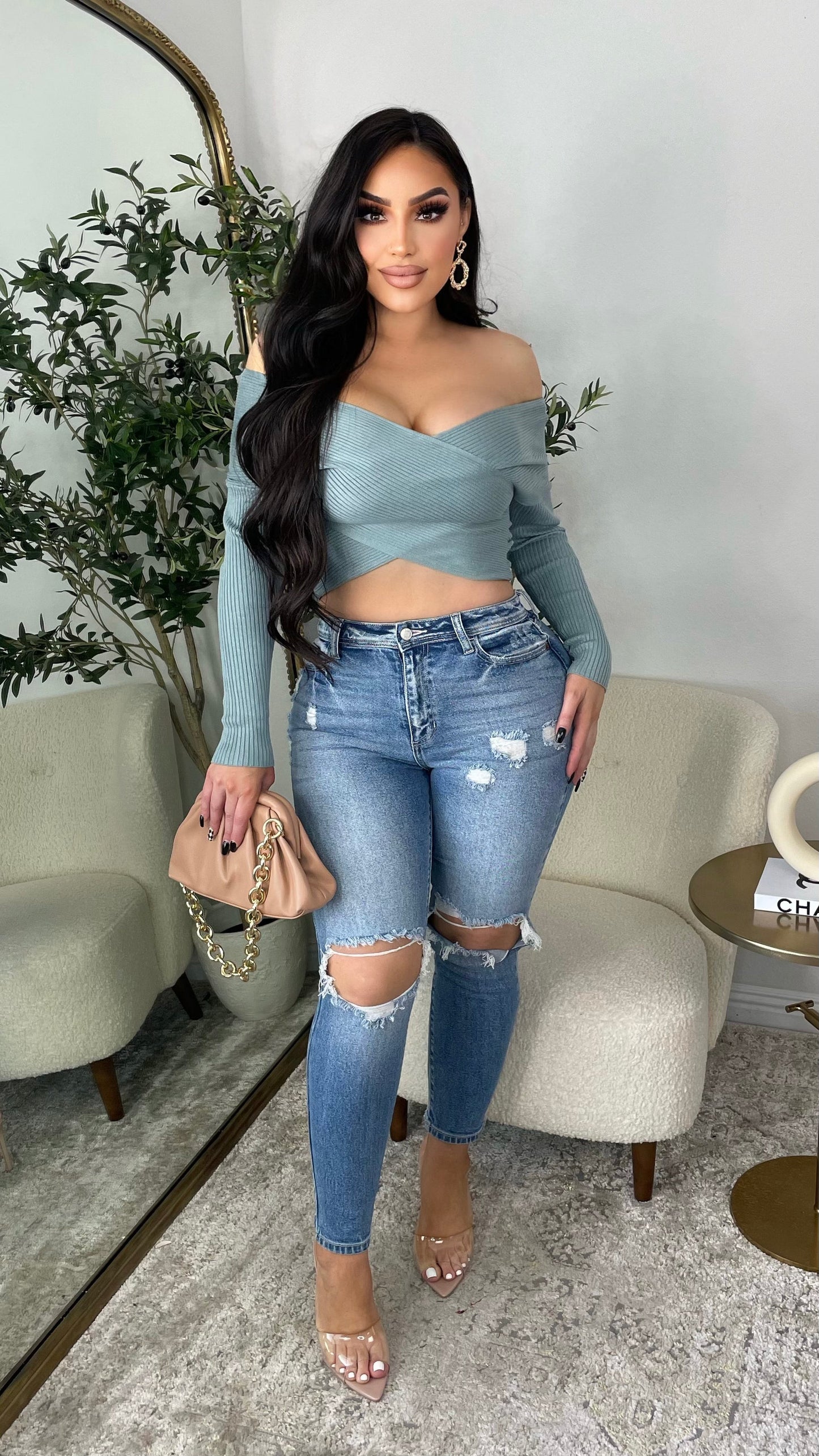 Turn On My Charm Top (Dusty Blue)