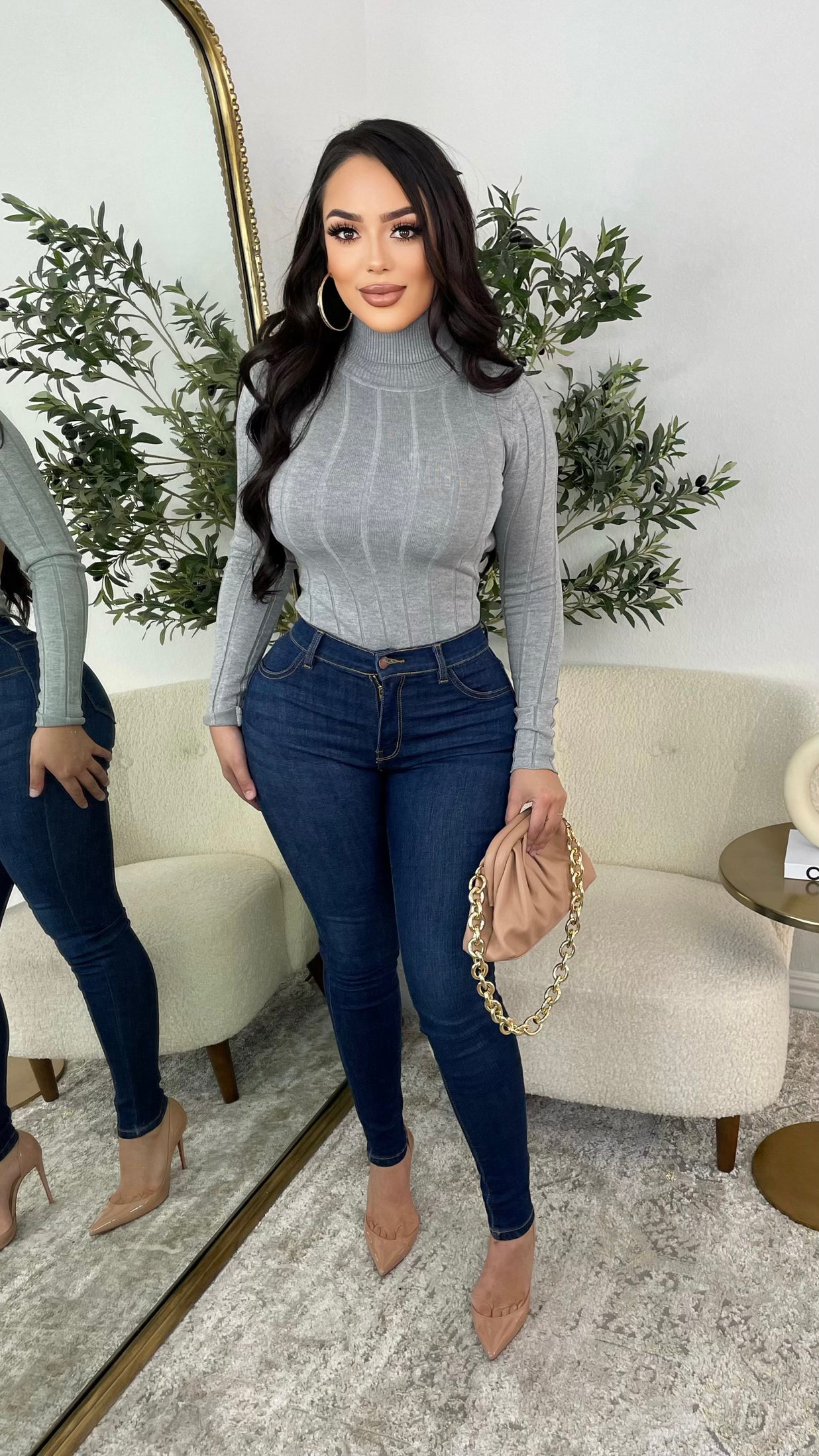 Adriana Couture Turtleneck Bodysuit (Heather Grey)