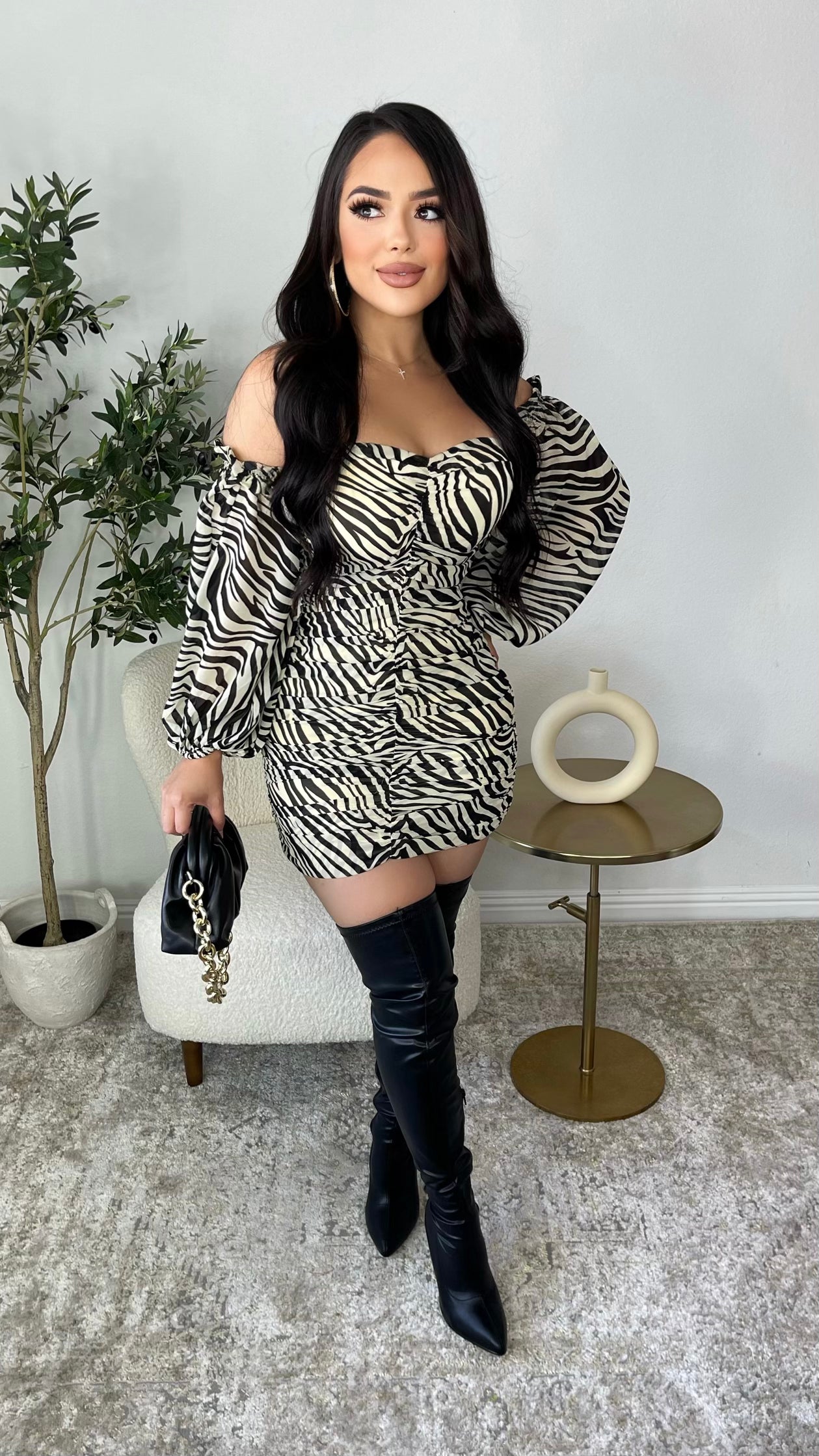 Almeda Midi Dress (Ivory/ Black)