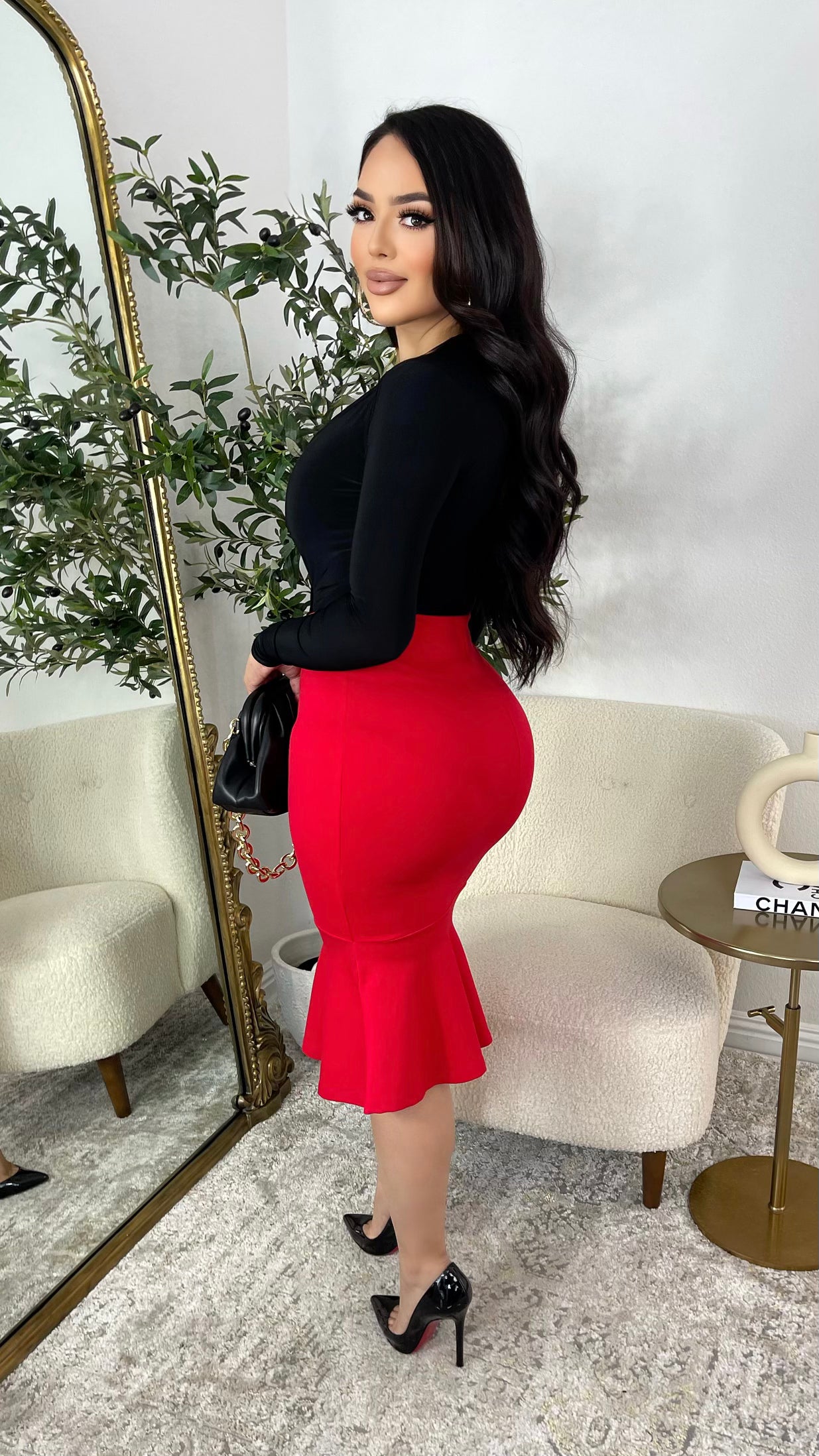 Audrey High Waisted Skirt (Red)