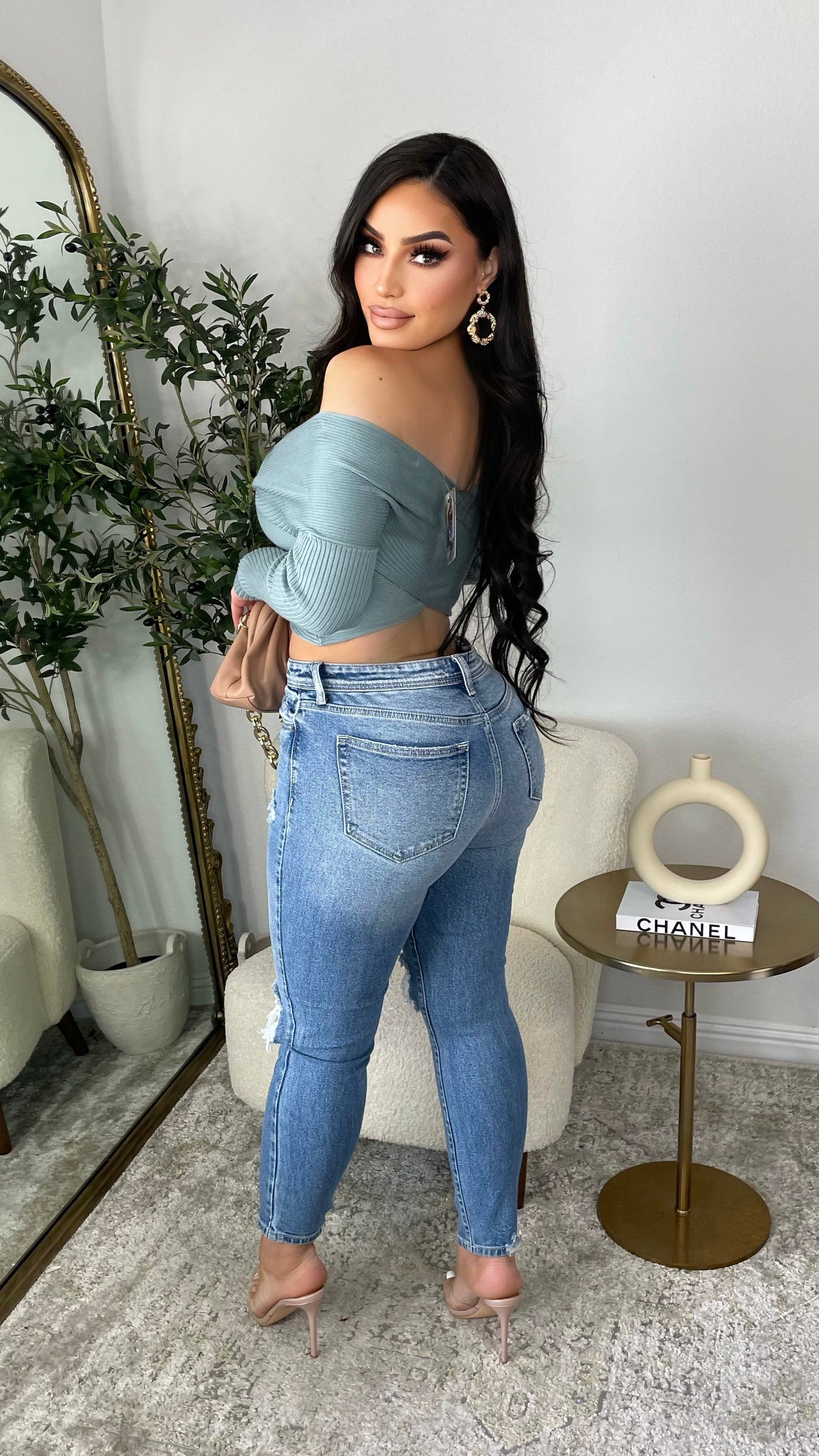Turn On My Charm Top (Dusty Blue)