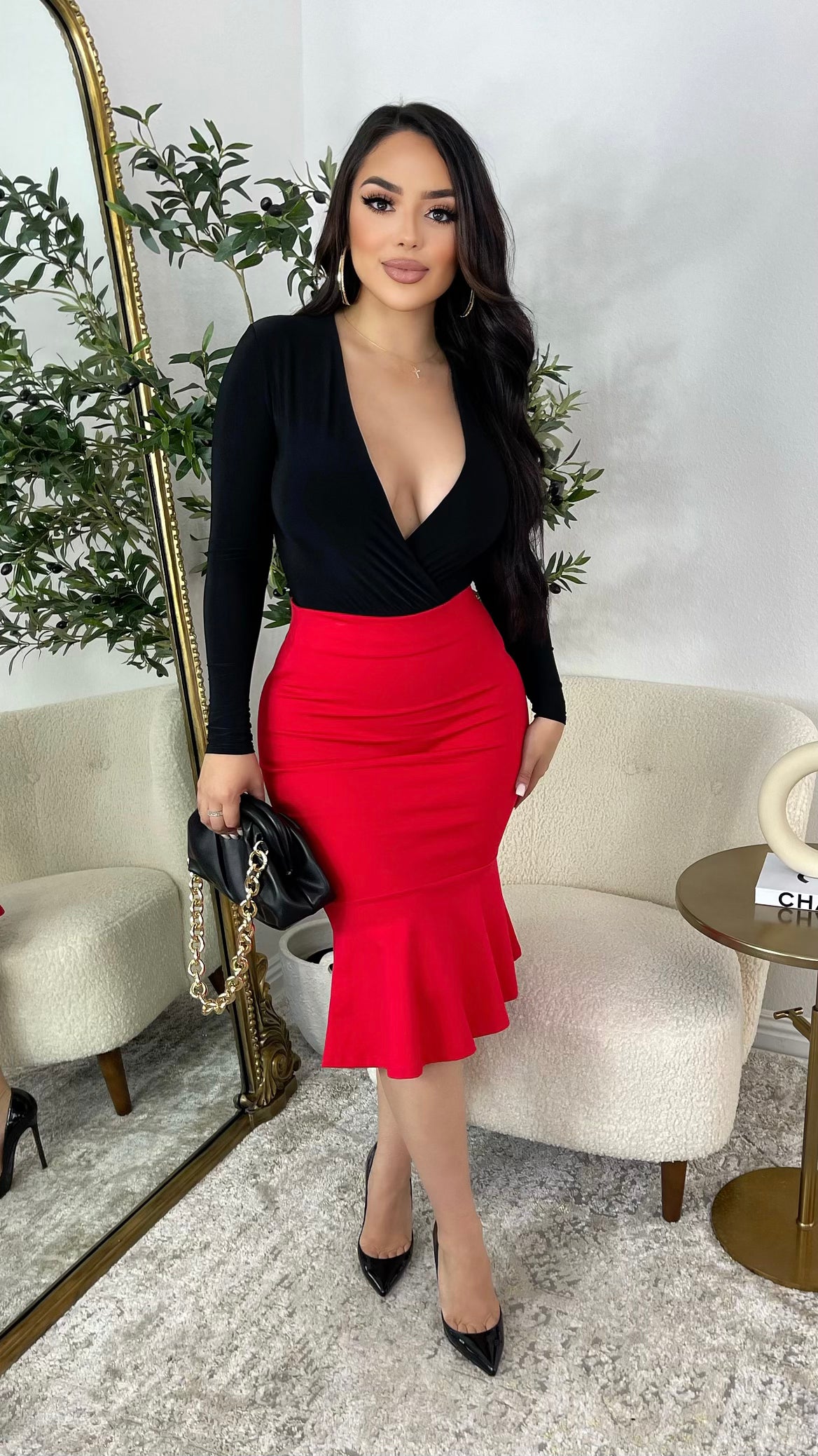 Audrey High Waisted Skirt (Red)