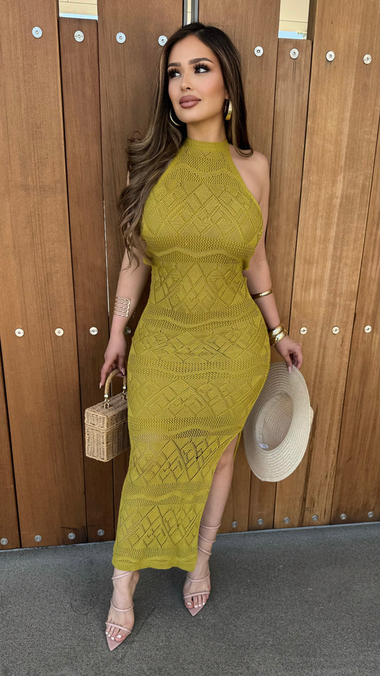 Vallarta Knit Halter Maxi Dress (Kiwi)