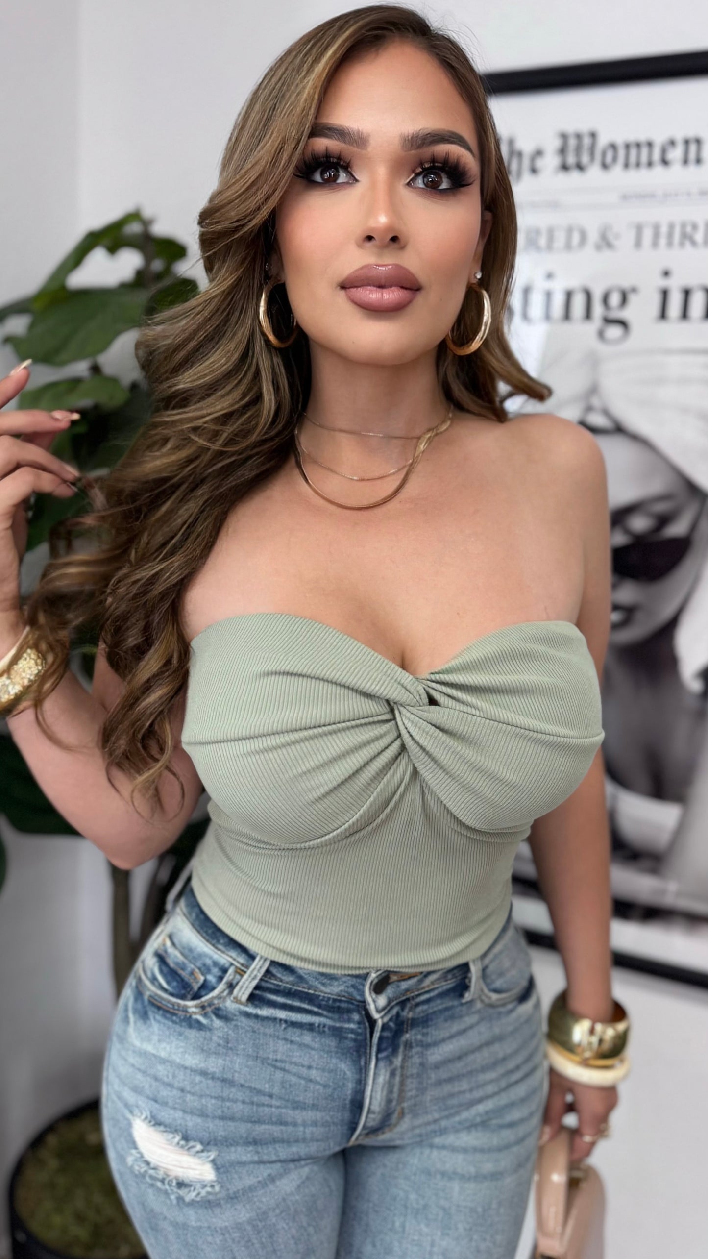 Harper Twisted Crop Top (Olive)