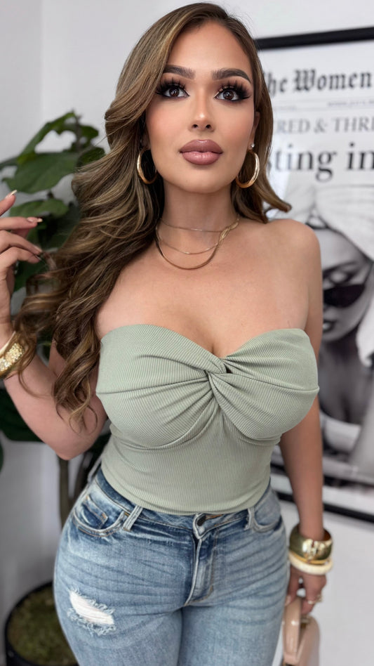 Harper Twisted Crop Top (Olive)