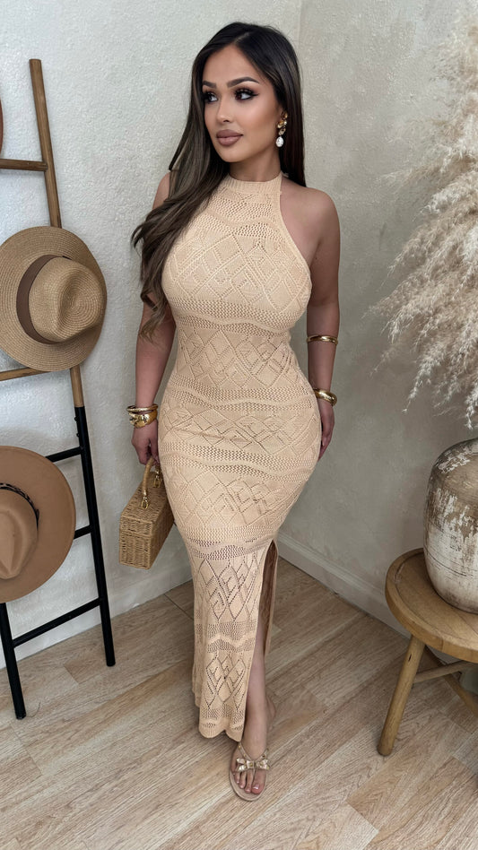 Vallarta Knit Halter Maxi Dress (Natural)