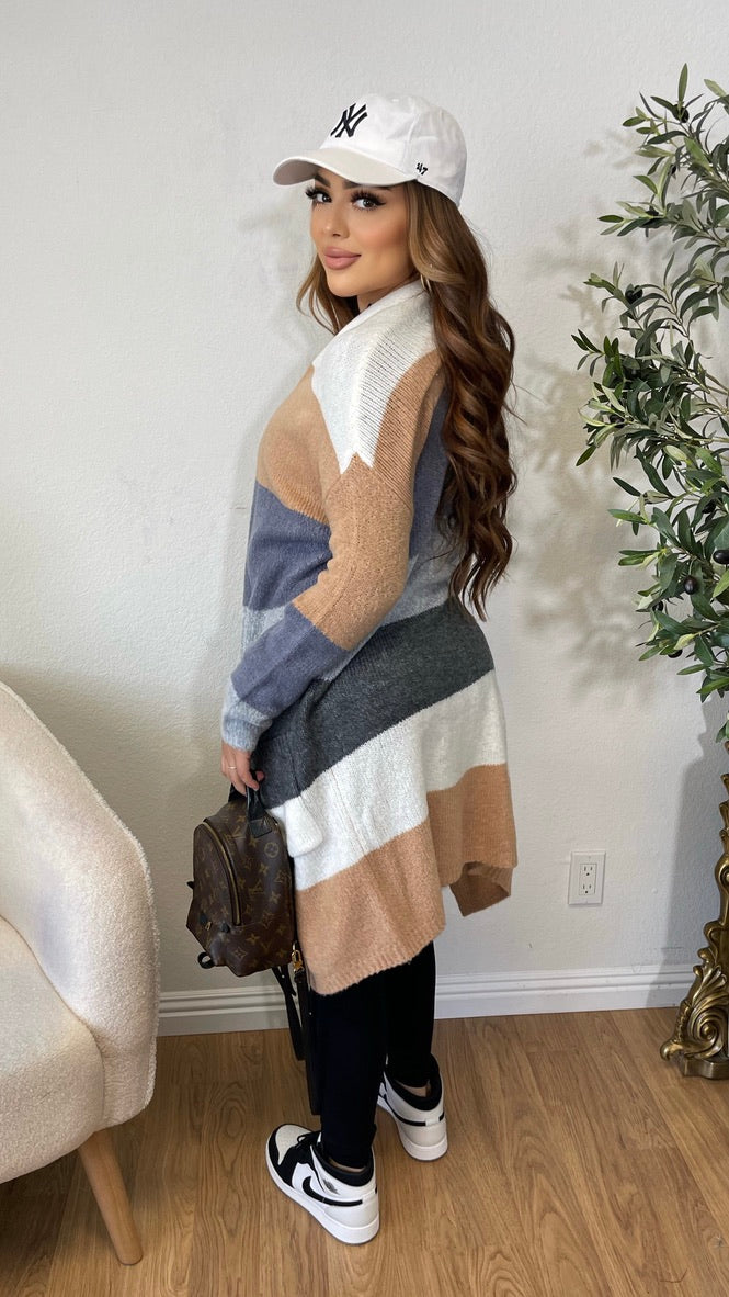 Fall In Love With Fall Cardigan (Ivory/ Taupe/ Blue)