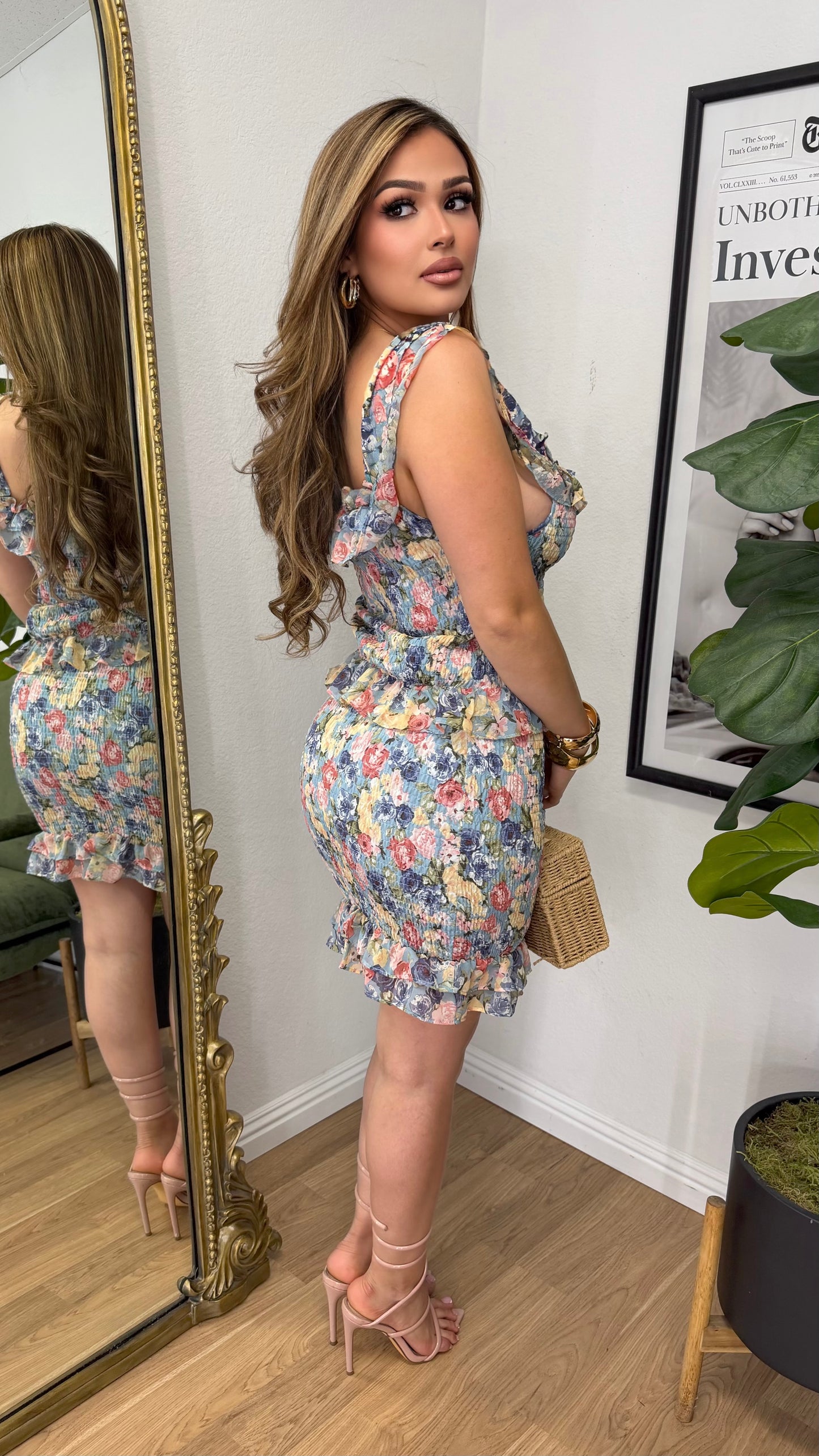Aria 2PC Floral Skirt Set (Dusty Blue)