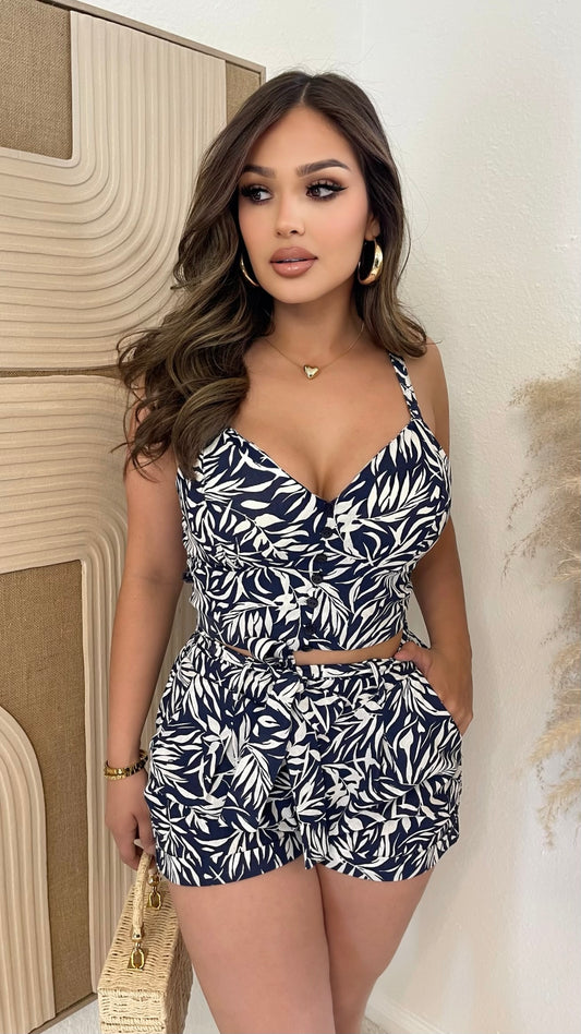 Missed Your Moment 2PC Short Set (Navy/White)