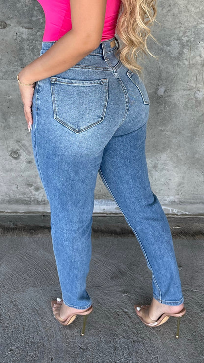 Like Magic High Rise Mom Jeans (Medium Wash)