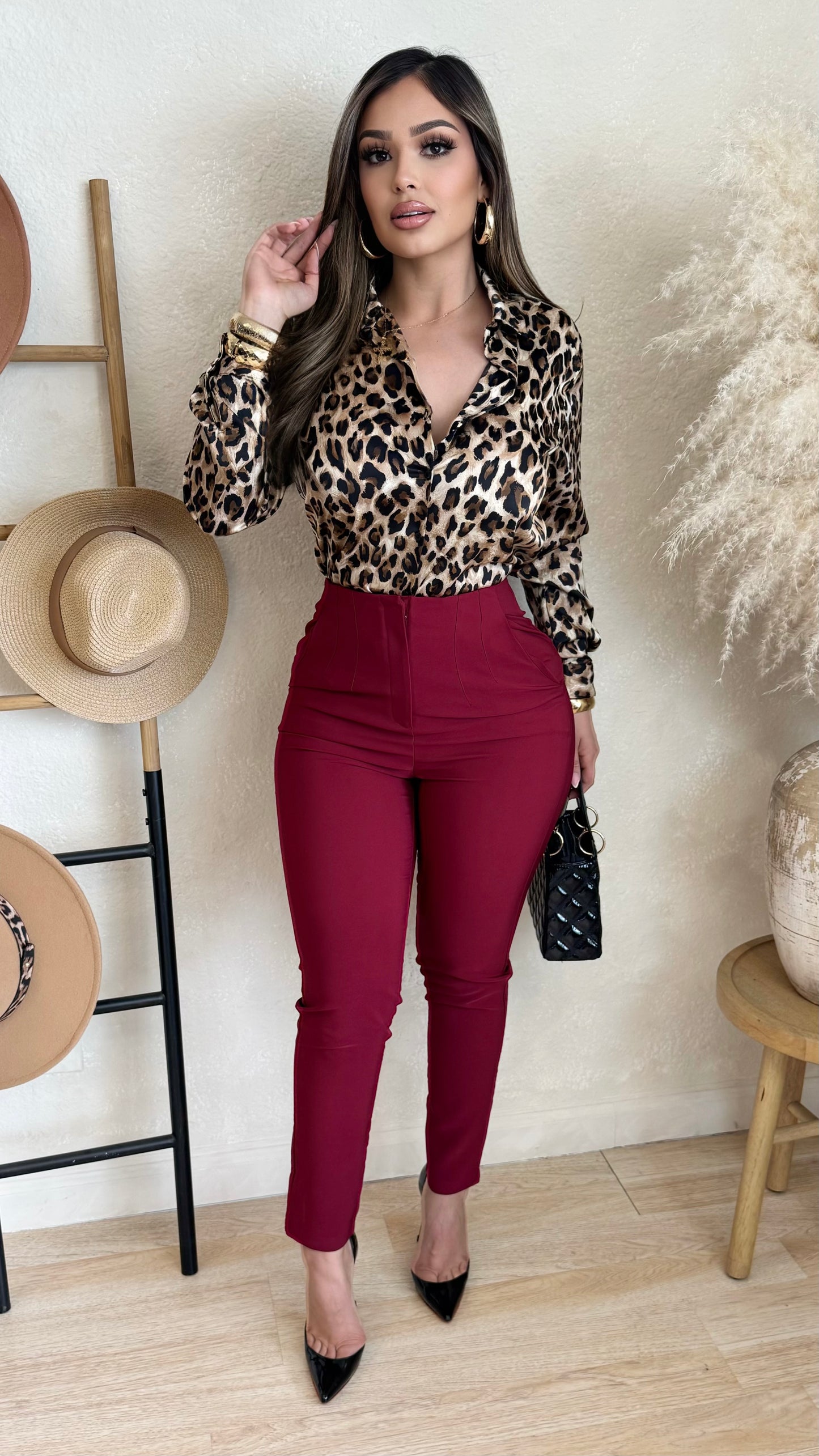 Leopard Long Button Up Sleeve Top