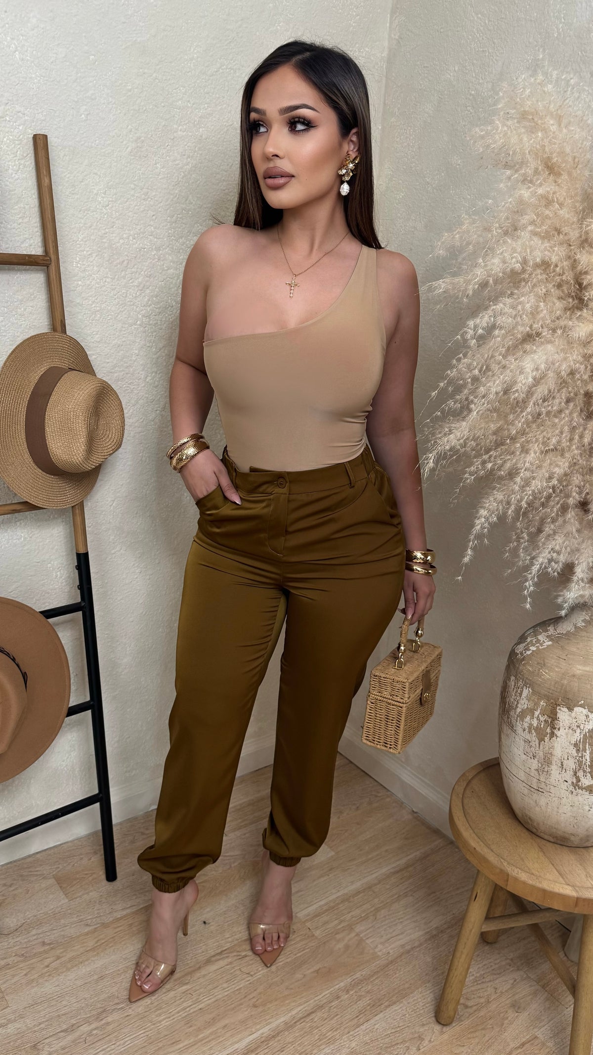 Sleek Glam High Rise Trousers (Bronze)