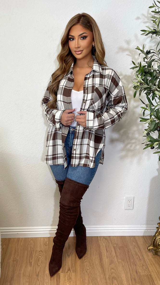 It's Always About You Plaid Top (Brown/ Ivory)