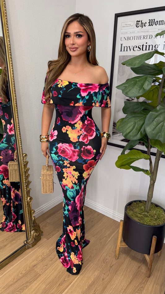 Vacay Floral Maxi Dress (Black/Pink)
