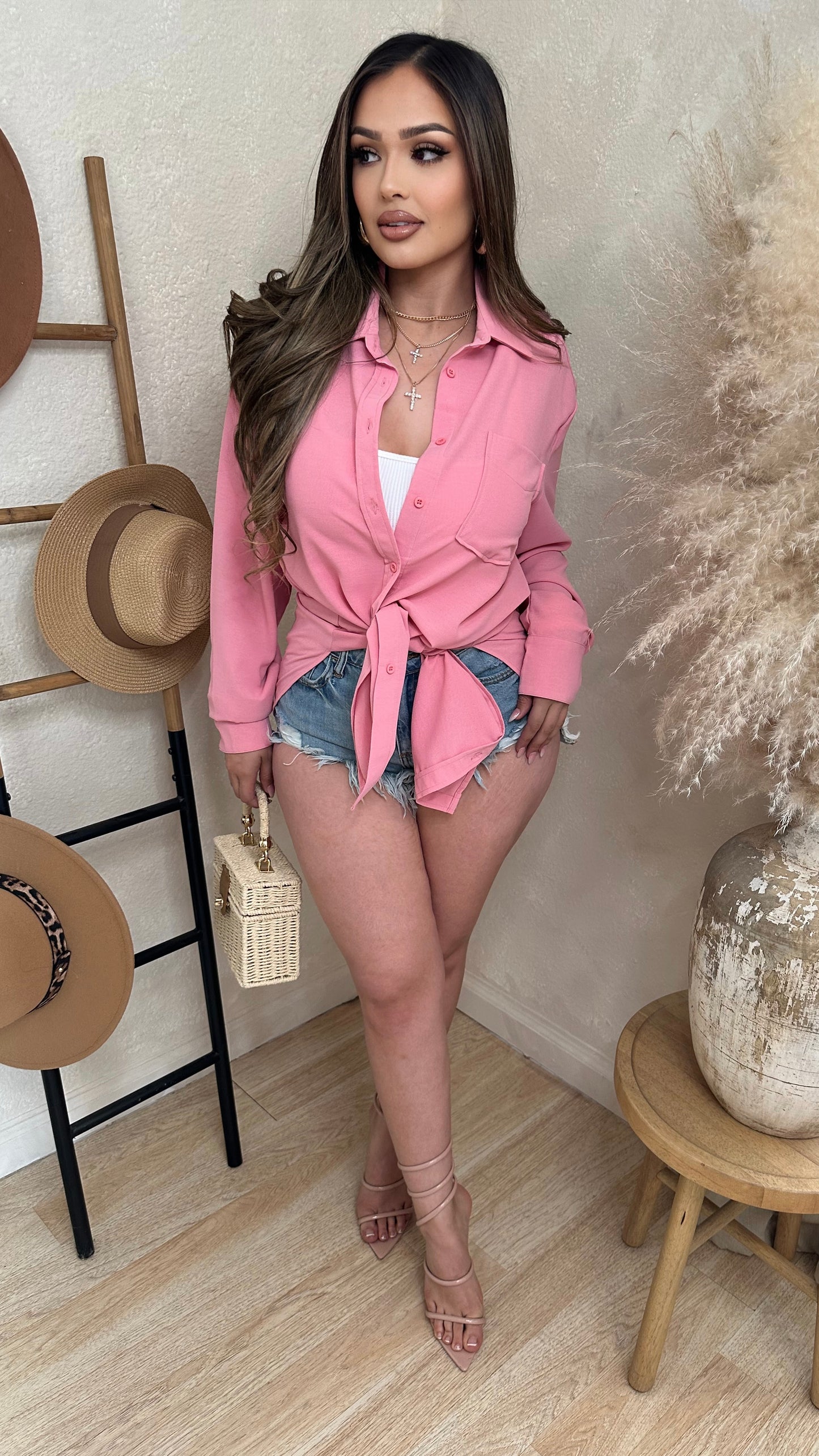 Madalyn Button Up Top/Dress (Pink)