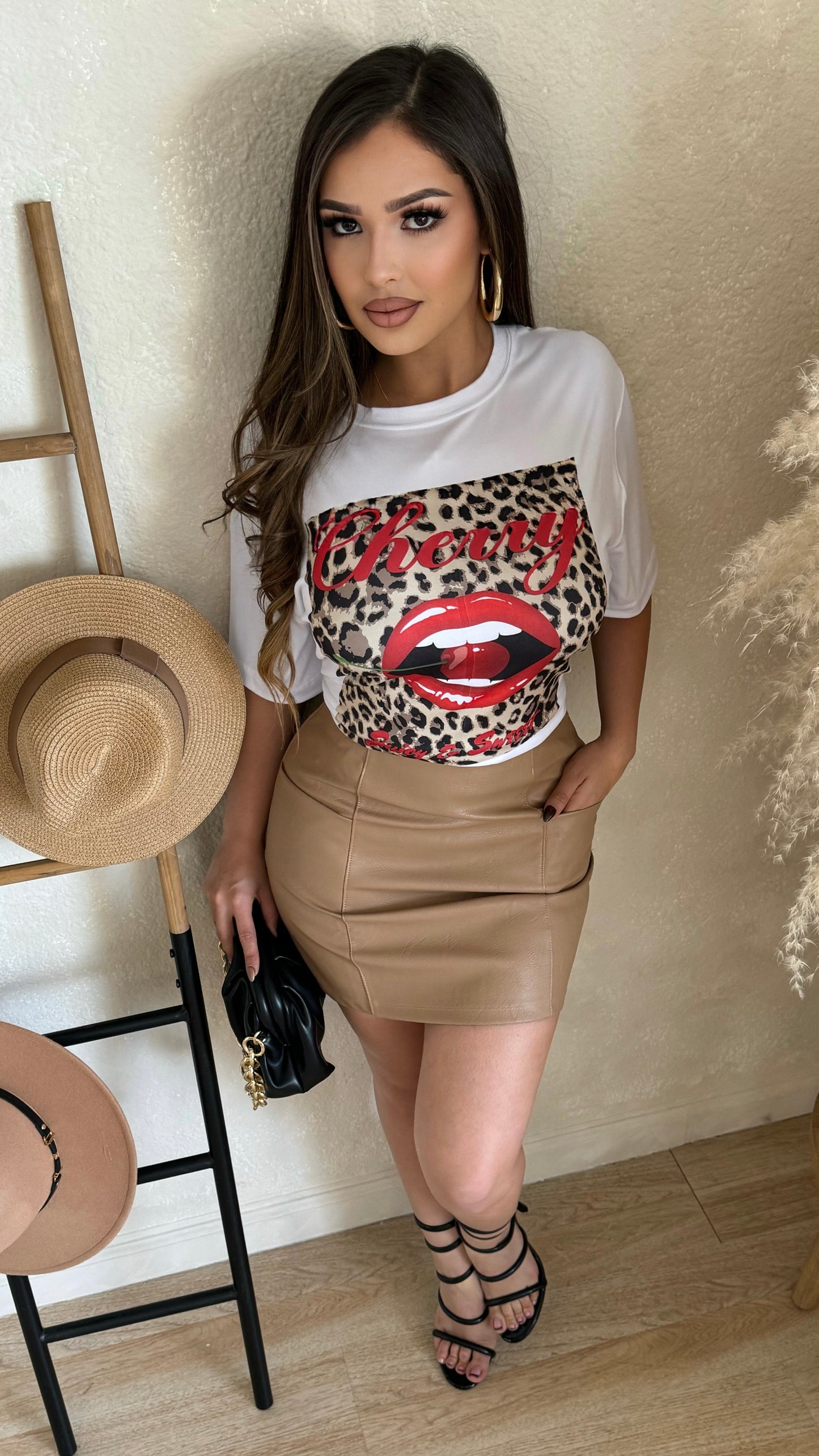 Making Things Happen Faux Leather Skirt (Nude)