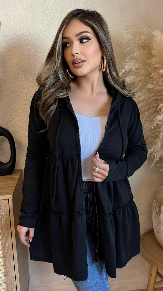 Danielle Zip Up Oversize Sweater (Black)