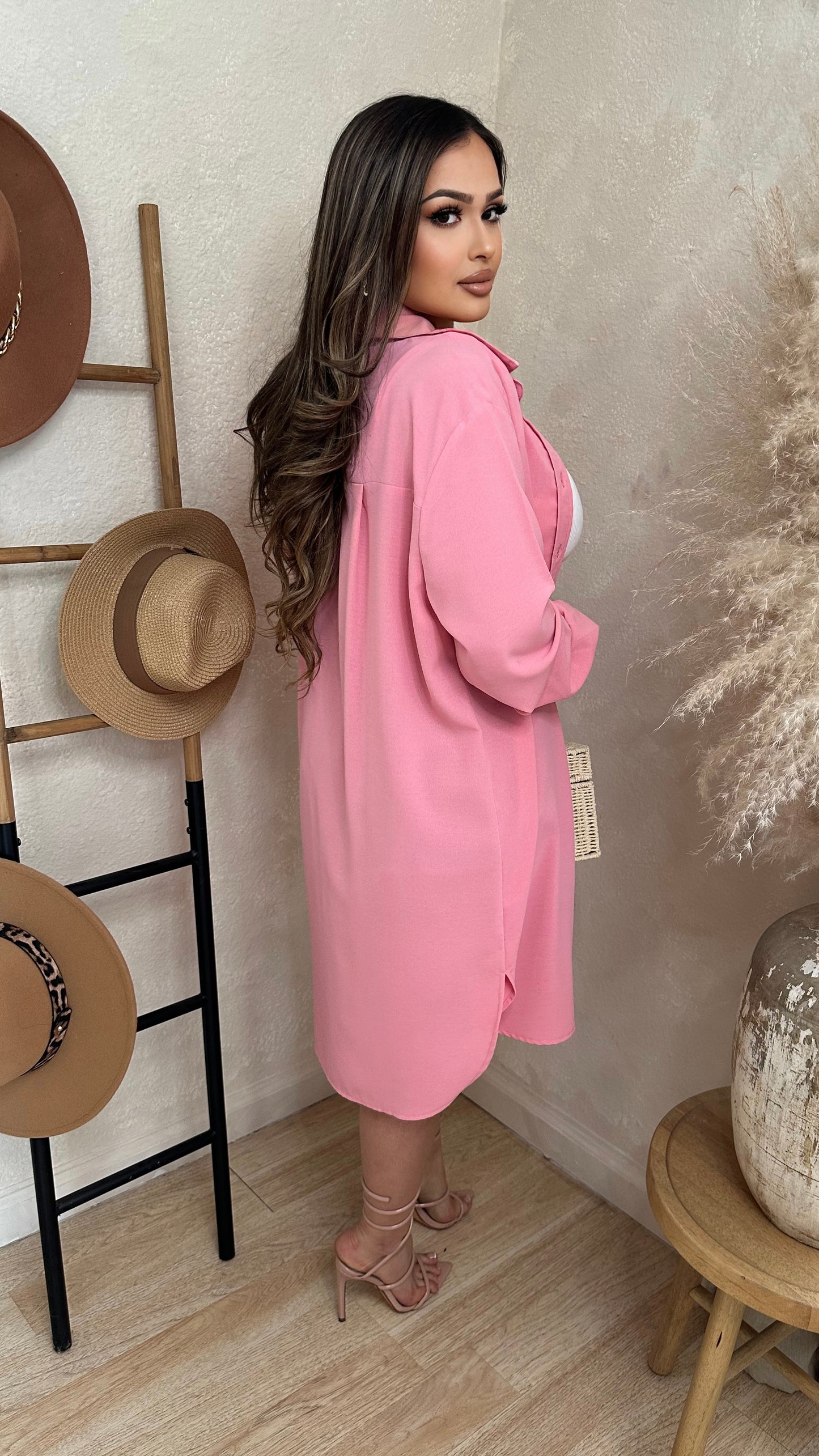 Madalyn Button Up Top/Dress (Pink)