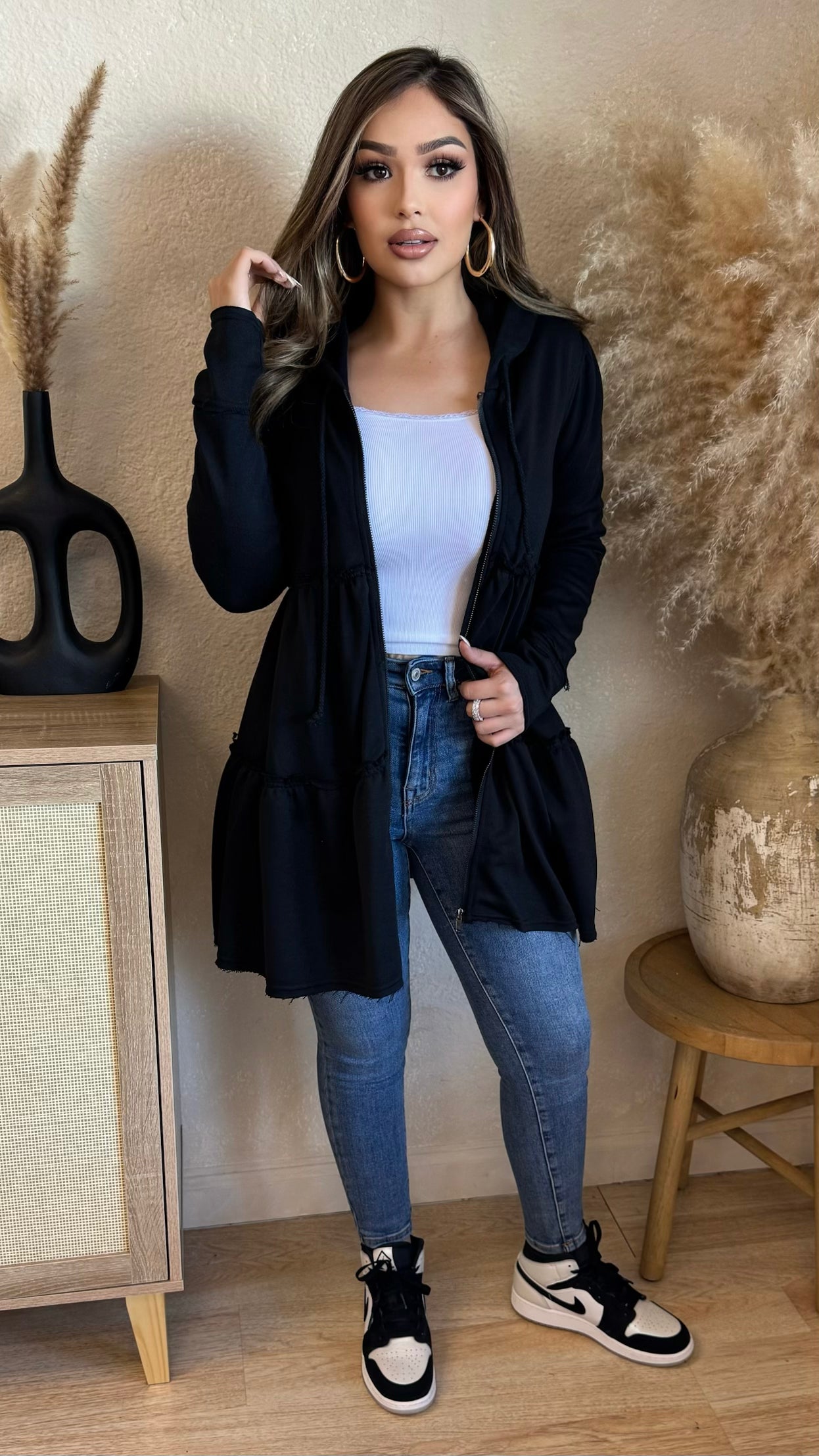 Danielle Zip Up Oversize Sweater (Black)