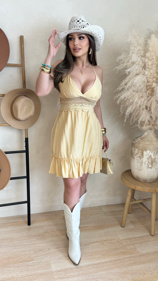 Damileth Flowy Backless Dress (Dusty Yellow)