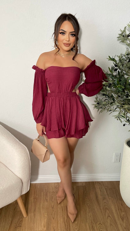 Never Go Out Of Style Short Romper (Burgundy)