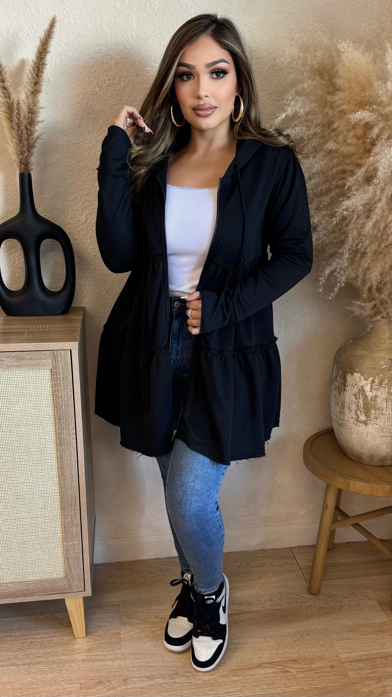 Danielle Zip Up Oversize Sweater (Black)