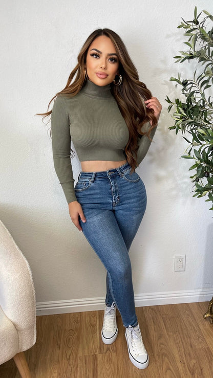 Take A Chance Turtleneck Tops (Olive)