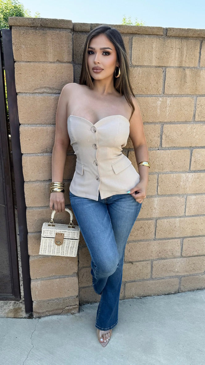 Business Strapless Button Up Top (Nude)