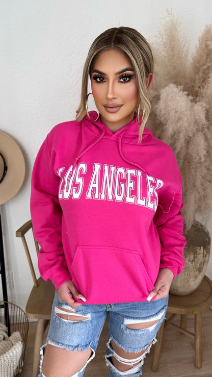 Los Angeles Over Size Hooded Sweater (Hot Pink)