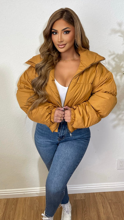 Can't Handle It Puffer Jacket (Mustard)