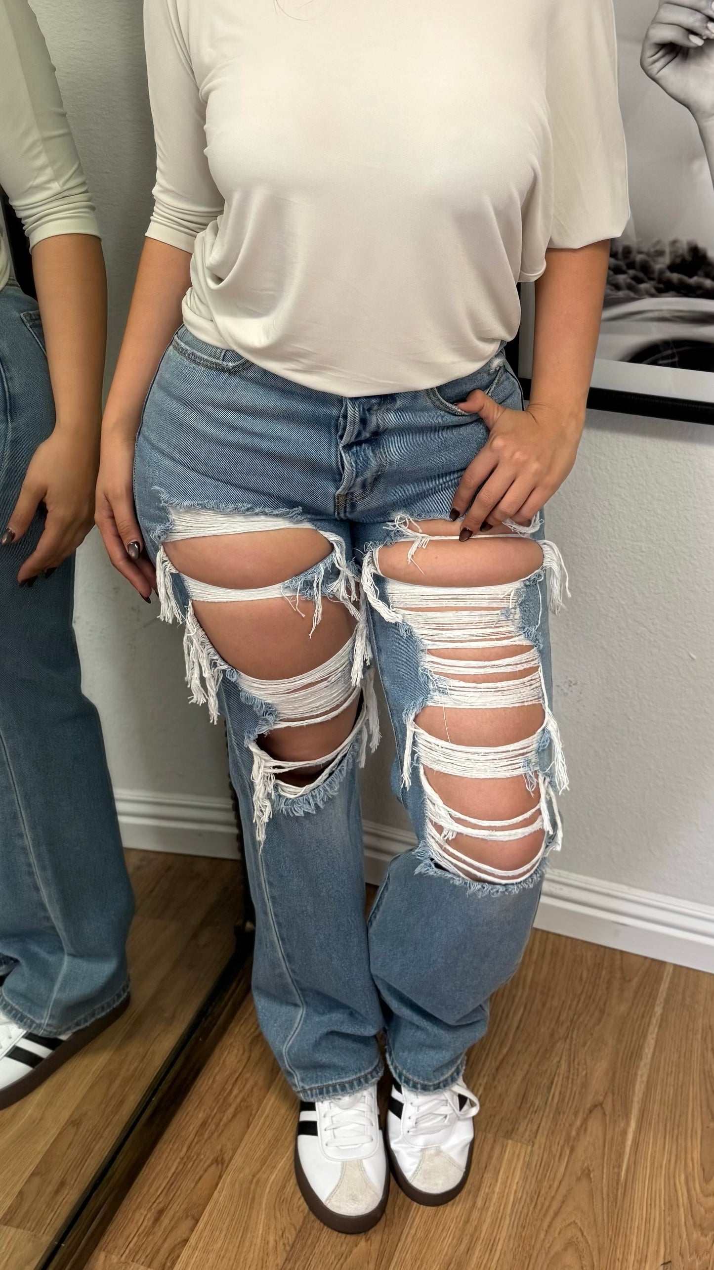 Rebel Distressed Straight Leg Jeans
