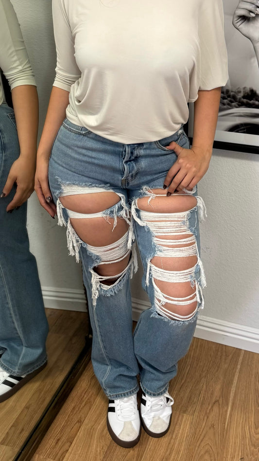 Rebel Distressed Straight Leg Jeans