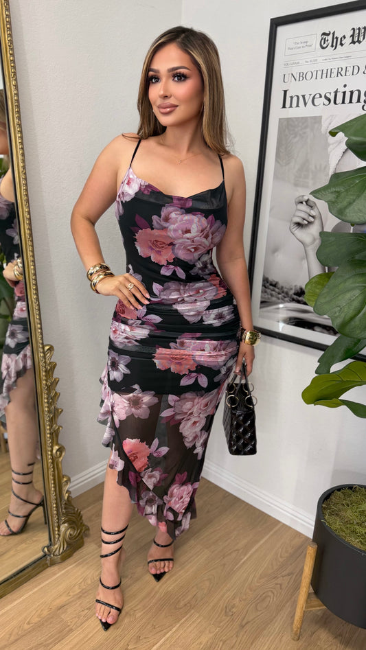 Leaving You Breathless Floral Dress (Purple/ Black)