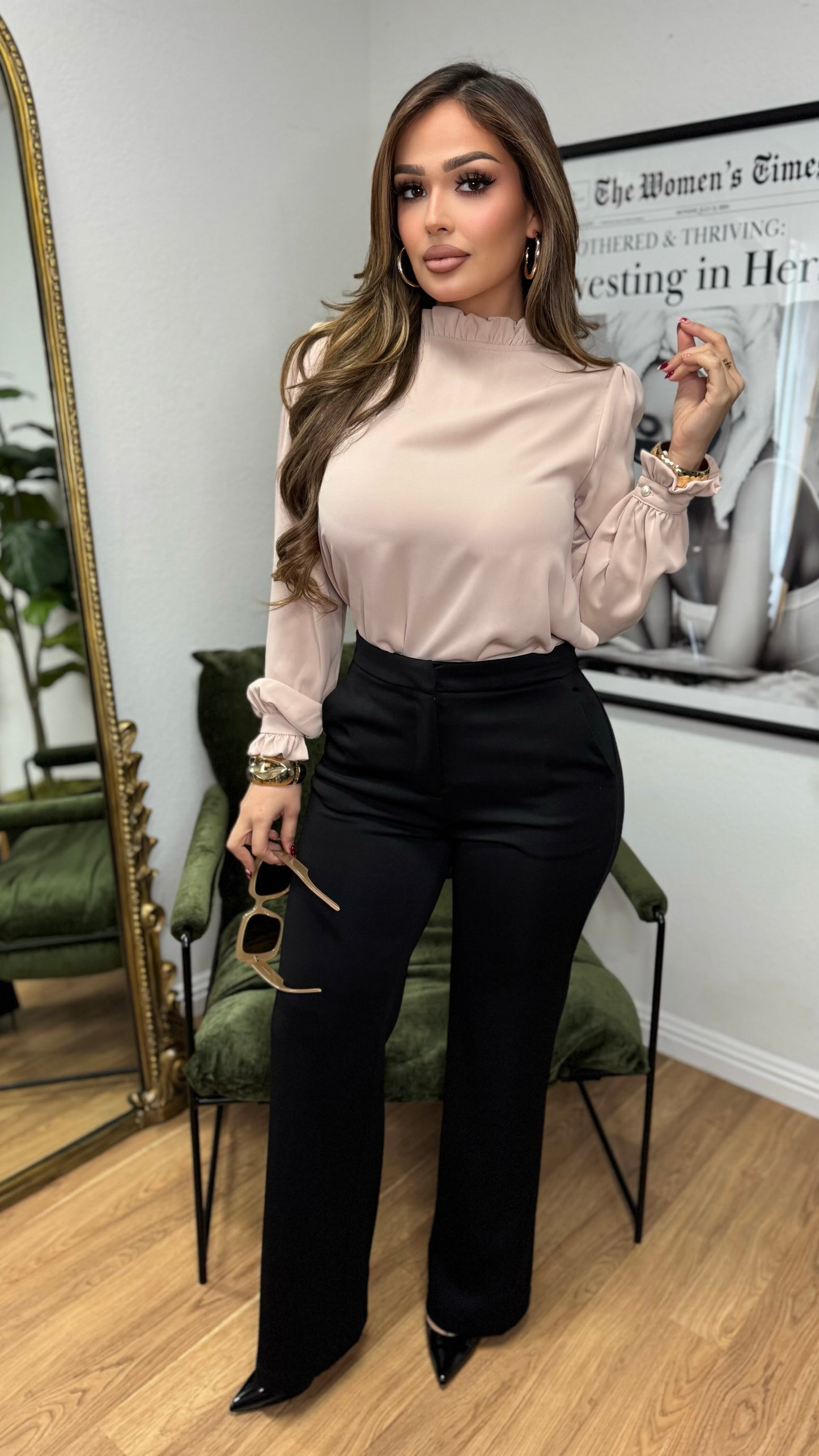 Golden Hour Ruffle Blouse (Cream Beige)