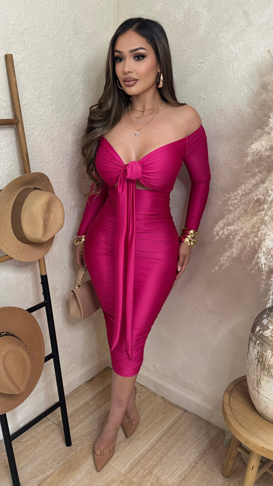 Love To Show Off Midi Dress (Fushia)