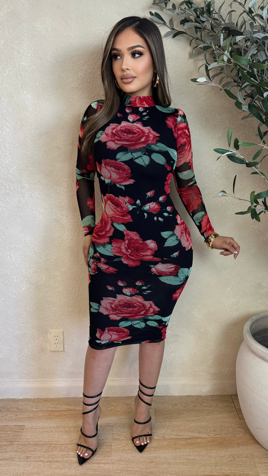 Azalea Floral Mesh Print Dress w/ Lining