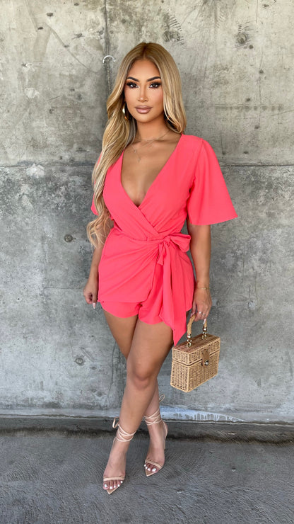 Mysterious Admirer Romper (Coral)