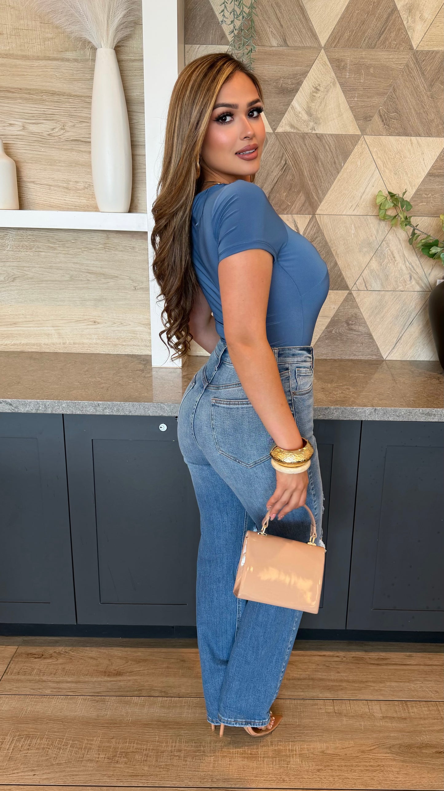 Twisted Cut-Out Bodysuit (Denim Blue)