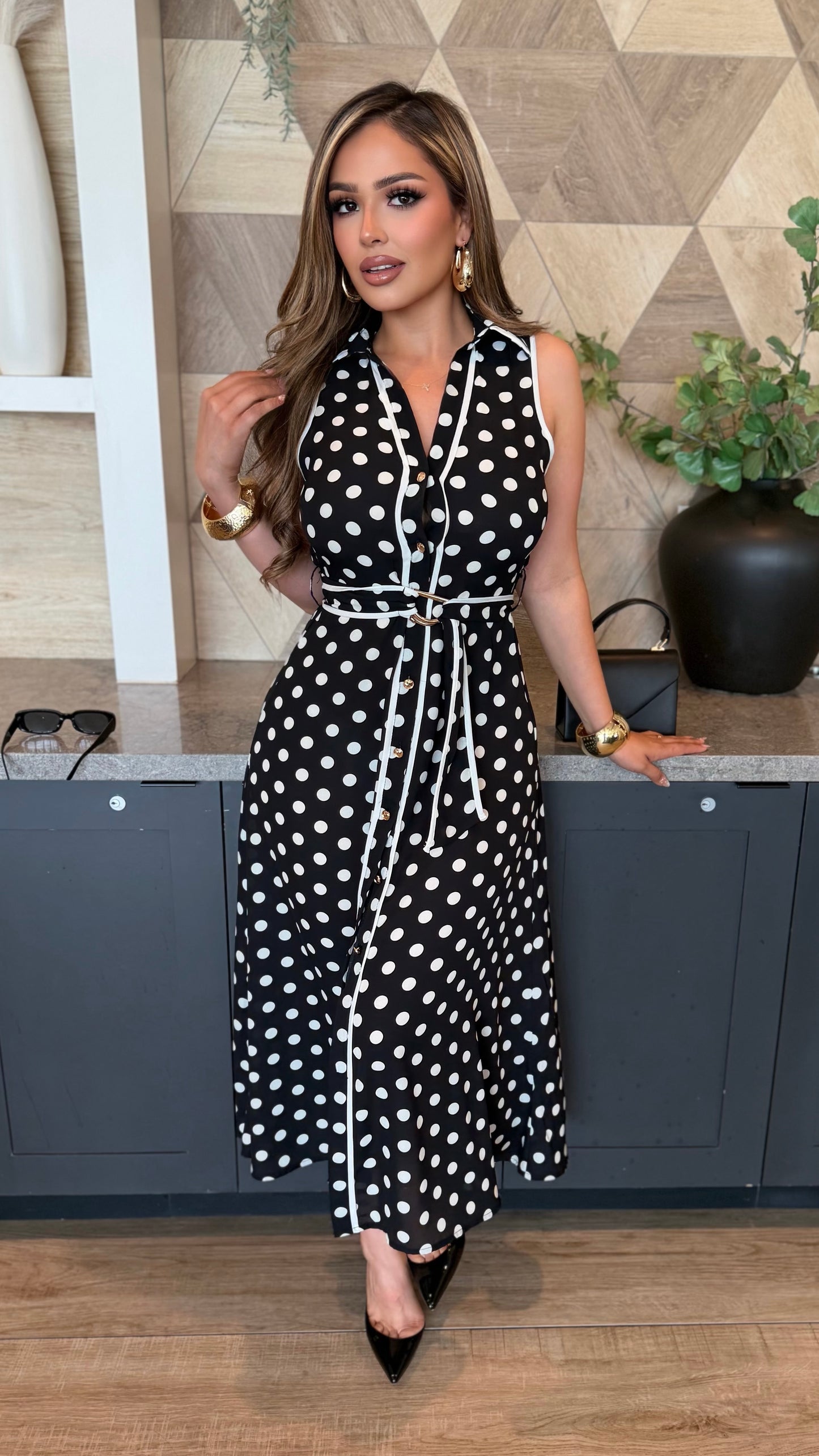 Sophisticated Polka Dot Dress (Black)
