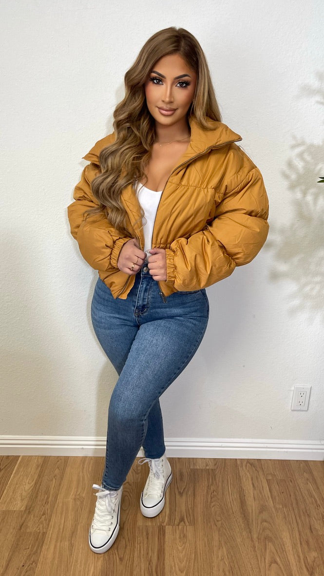 Can't Handle It Puffer Jacket (Mustard)